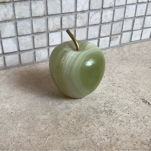 Solid Stone Green Onyx Natural Stone Apple Paperweight 2.25" with Gold Leaves